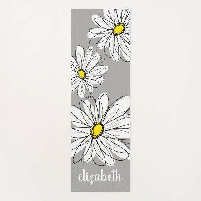 Zen Trendy Daisy with grey and yellow Yoga Mat (Front)