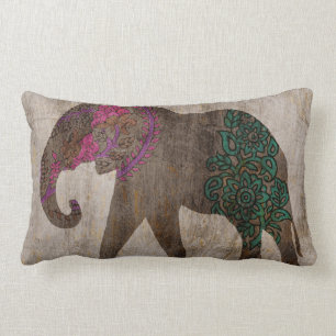 Zen Tribal Asian Elephant Lumbar Pillow