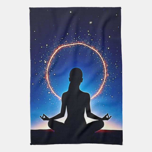 Zen Under Stars: Cosmic Meditation Kitchen Towel (Vertical)