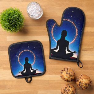 Zen Under Stars: Cosmic Meditation Oven Mitt & Pot Holder Set
