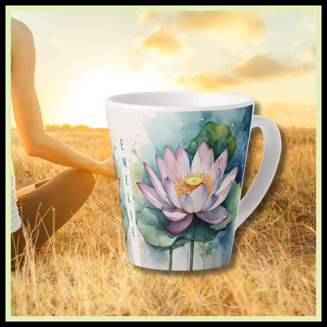 Zen Vibe Aquarelle rose Lotus Fleur Latte Mug (Créateur téléchargé)