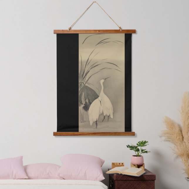 Zen Wall Decor - Minimalist Lotus & White Egrets Hanging Tapestry (Bedroom)