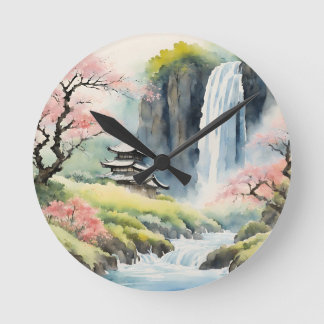 Zen Watercolor House Round Clock
