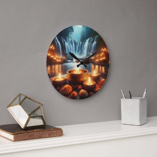 Zen Waterfall Night Landscape Large Clock