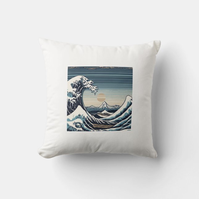 Zen Wave with Mountain Throw Pillow (Front)