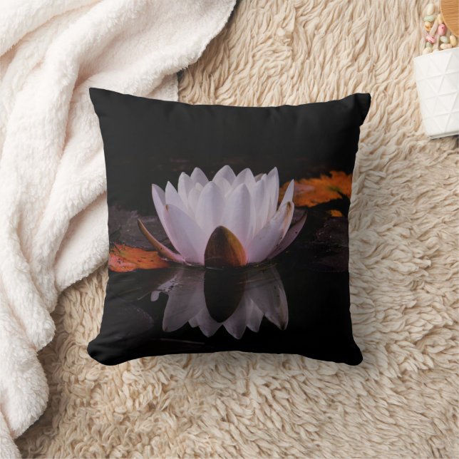 Zen White Lotus Flower Throw Pillow (Blanket)