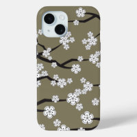 Zen White Sakura Cherry Blossom Flowers On Grey