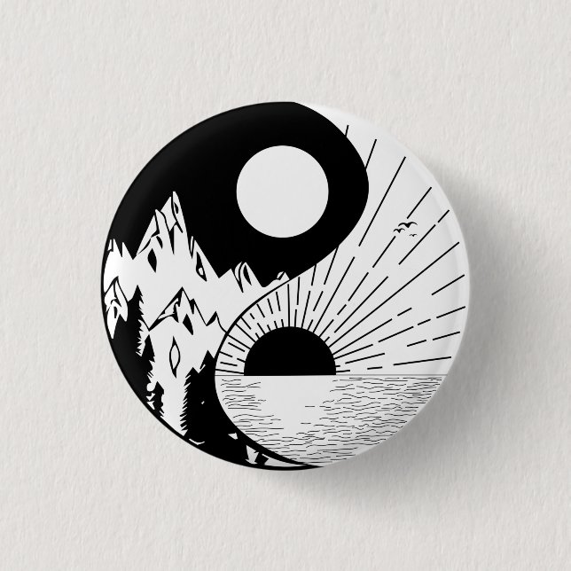 Zen Yin Yang Black White 1 Inch Round Button (Front)