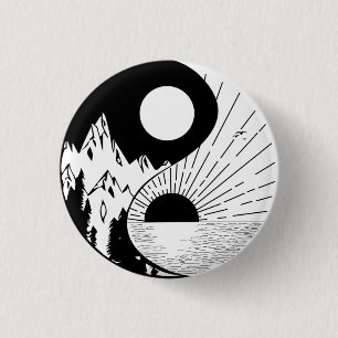 Zen Yin Yang Black White 1 Inch Round Button