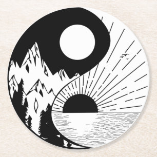 Zen Yin Yang Black White  Round Paper Coaster