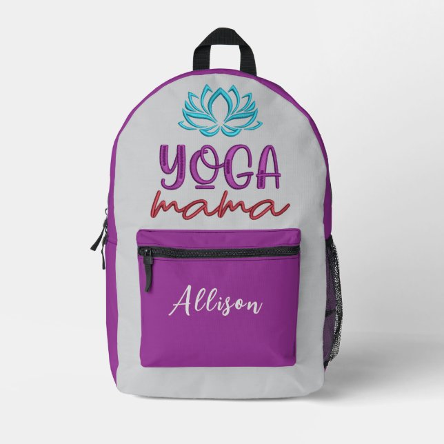 Zen Yoga Lotus Flower "Yoga Mama" Quote Customize Printed Backpack (Front)
