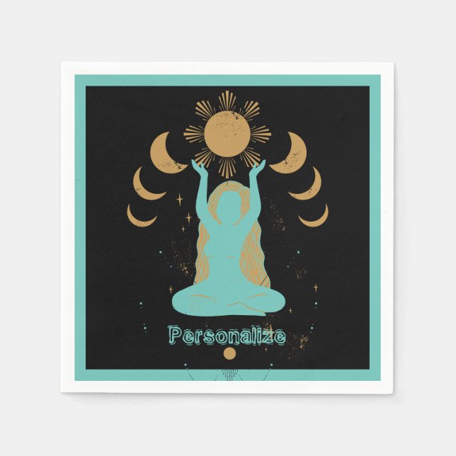 Zen Yoga Meditation Gold Teal Black Personalized Napkin (Front)
