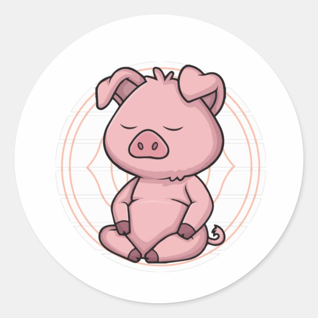 Zen Yoga Mindfulness Meditation Pig Classic Round Sticker (Front)