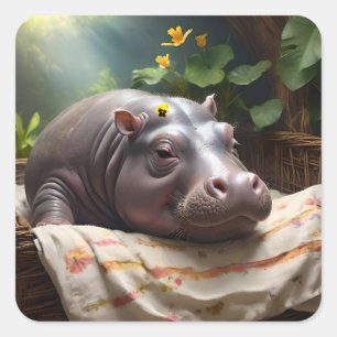 Zena The Baby Hippo Takes Time Out To Sleep, Square Sticker
