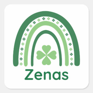 Zenas Name Clover Boho Rainbow Square Sticker