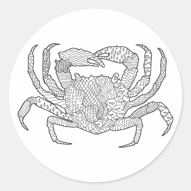 Zendoodle Crab Classic Round Sticker (Front)