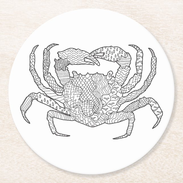 Zendoodle Crab Round Paper Coaster (Front)