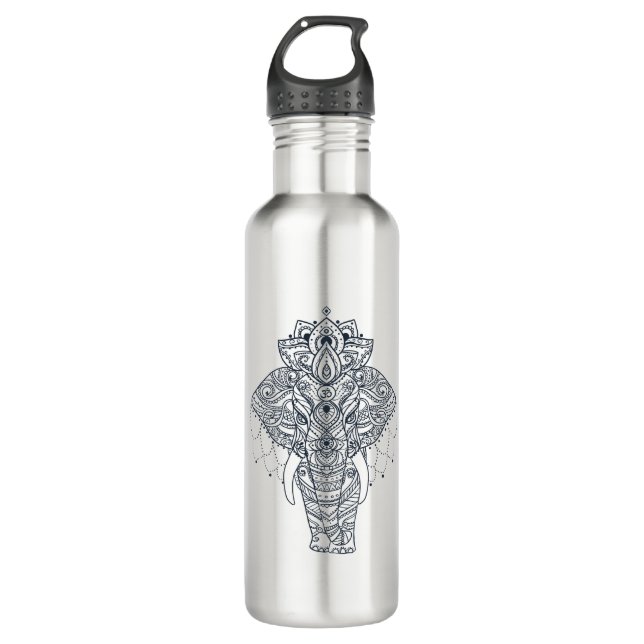 Zentangle Inspired Elephant 710 Ml Water Bottle (Front)
