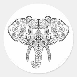 Zentangle Inspired Elephant Classic Round Sticker