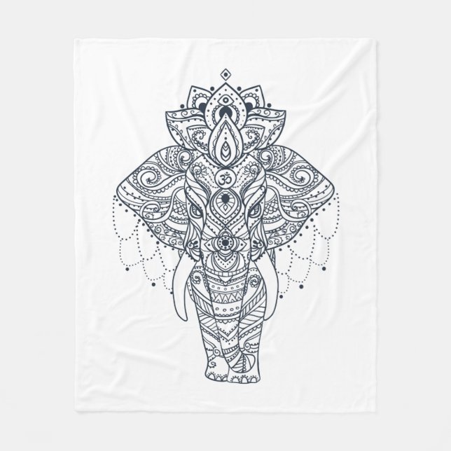 Zentangle Inspired Elephant Fleece Blanket (Front)