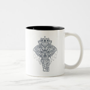 Zentangle Inspired Elephant Two-Tone Coffee Mug