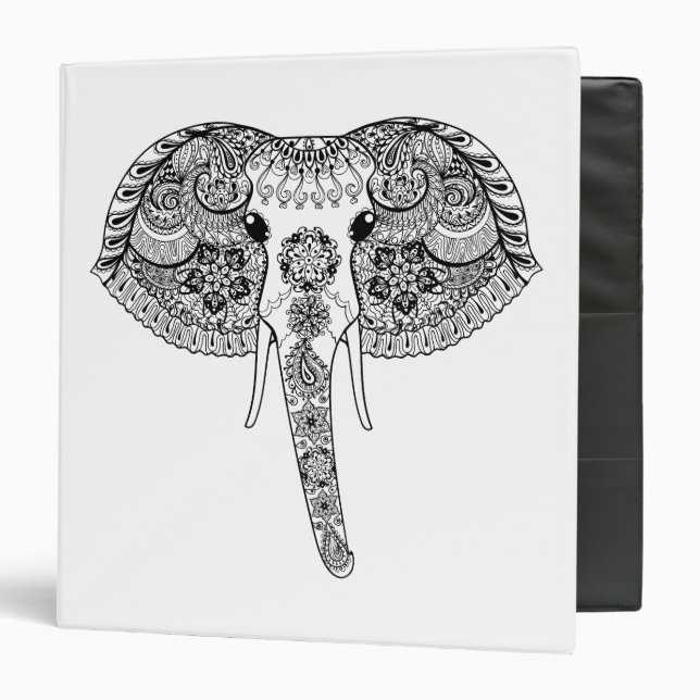 Zentangle Inspired Indian Elephant Binder (Front/Inside)