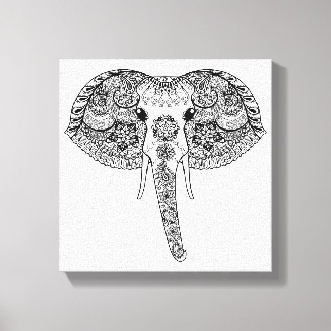 Zentangle Inspired Indian Elephant Canvas Print (Front)