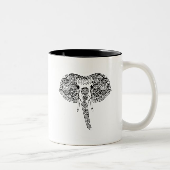 Zentangle Inspired Indian Elephant Two-Tone Coffee Mug (Right)