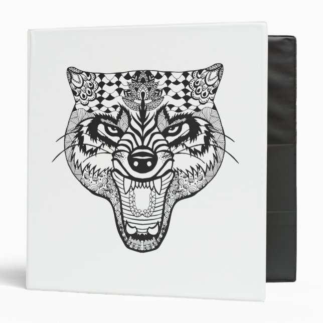 Zentangle Inspired Wolf Binder (Front/Inside)