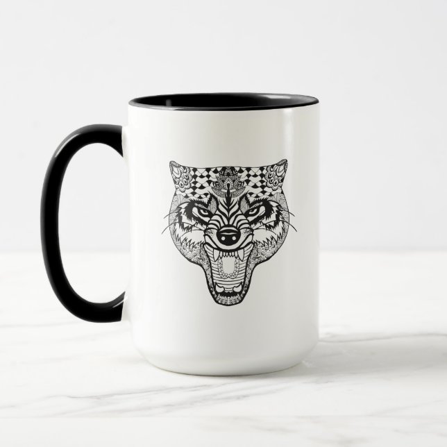 Zentangle Inspired Wolf Mug (Left)