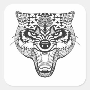 Zentangle Inspired Wolf Square Sticker