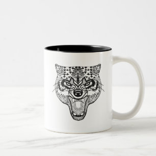 Zentangle Inspired Wolf Two-Tone Coffee Mug