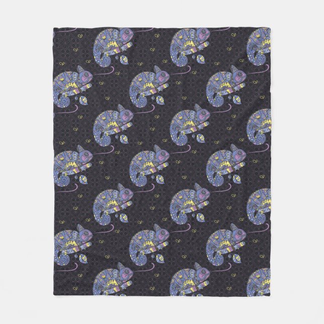 Zentangle Lizard Fleece Blanket (Front)