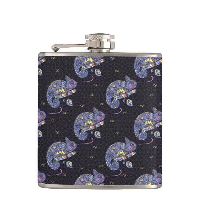 Zentangle Lizard Hip Flask (Front)