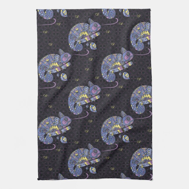 Zentangle Lizard Kitchen Towel (Vertical)