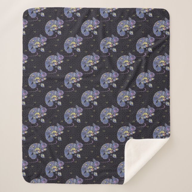 Zentangle Lizard Sherpa Blanket (Front)