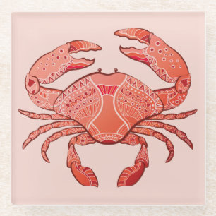 Zentangle Style Crab Glass Coaster