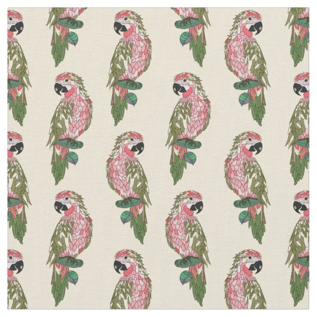 Zentangle Style Parrots Fabric (Close Up)