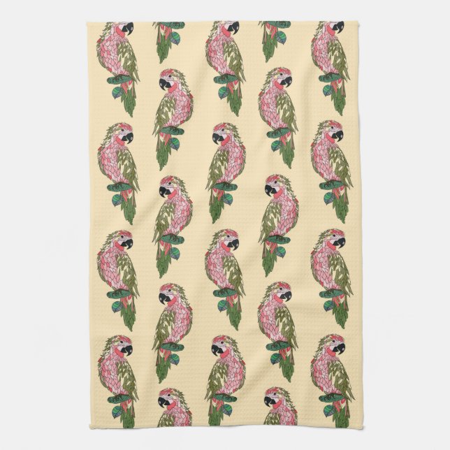Zentangle Style Parrots Kitchen Towel (Vertical)