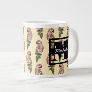 Zentangle Style Parrots   Monogram Large Coffee Mug