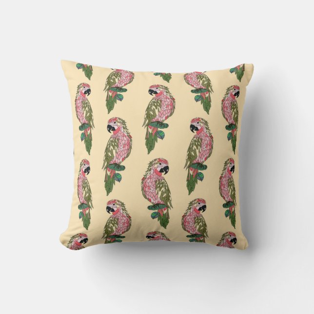 Zentangle Style Parrots Throw Pillow (Front)