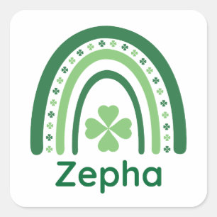 Zepha Name Clover Boho Rainbow Square Sticker