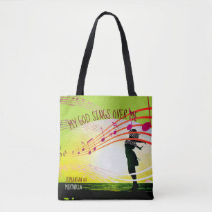Zephaniah 3:17 GOD SINGS OVER ME Green Christian Tote Bag