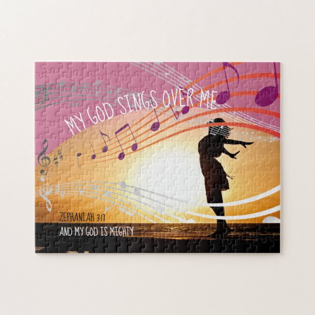 Zephaniah 3:17 MY GOD SINGS OVER ME Personalized Jigsaw Puzzle (Horizontal)