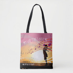 Zephaniah 3:17 MY GOD SINGS OVER ME Pink Christian Tote Bag