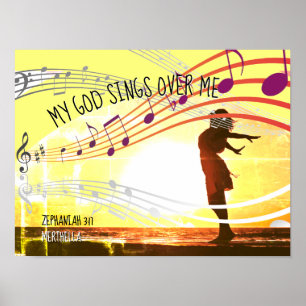 Zephaniah 3:17   MY GOD SINGS Personalized YELLOW Poster
