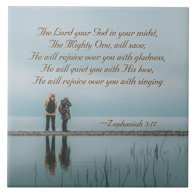 Zephaniah 3:17 Rejoice over you with singing. Tile (Front)
