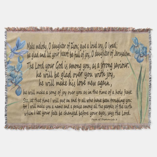 Zephaniah 3 Vellum Manuscript Scripture Throw Blanket (Front)