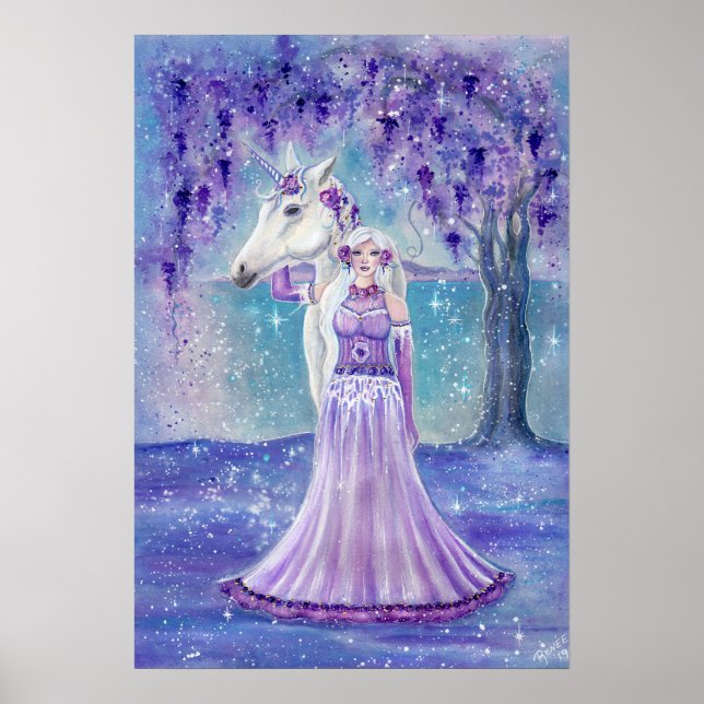 Zephyr unicorn and fairy art By Renee Lavoie Poster (Front)