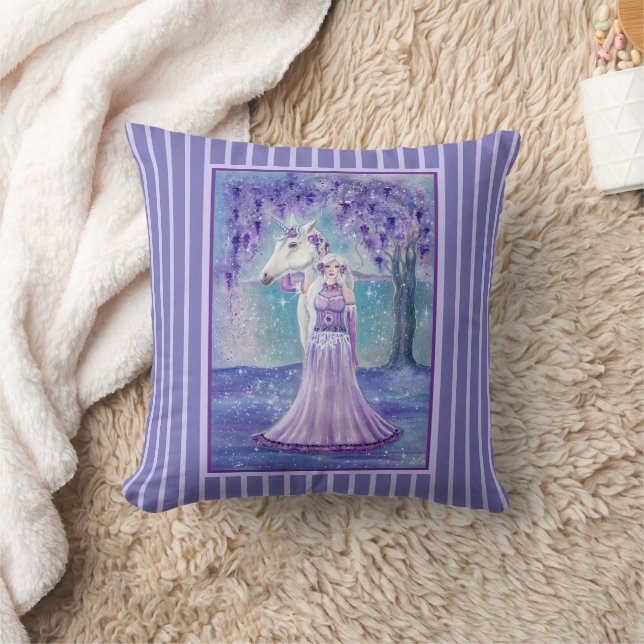 Zephyr unicorn and fairy art By Renee Lavoie Throw Pillow (Blanket)